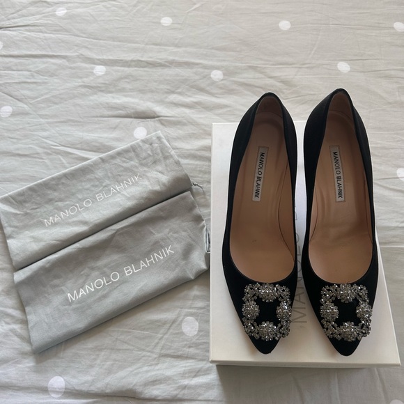 Manolo Blahnik Hangisi in Black Satin - Picture 1 of 6